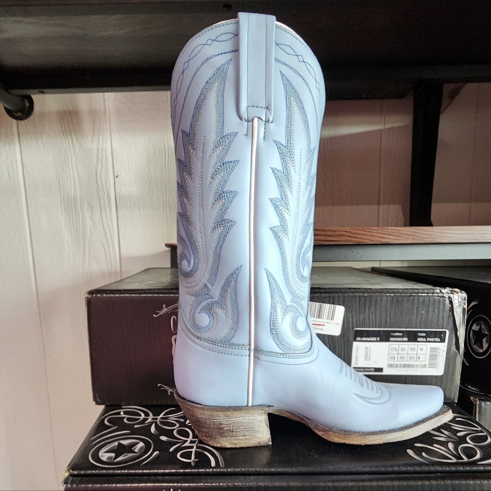 LIBERTY BLACK Light Blue Cowboy Boots Caborca Silver Missouri Line Size 10 NIB - Picture 3 of 7